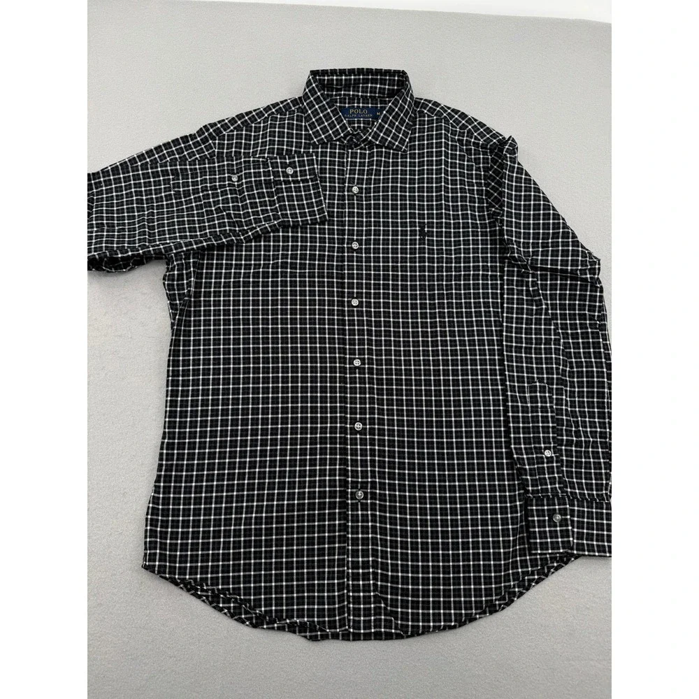 Polo Ralph Lauren Long Sleeve Button Down Shirt Men's M Black Plaid‎ Casual